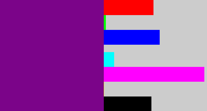 Hex color #7b0489 - darkish purple