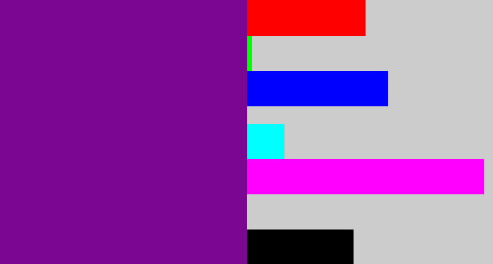 Hex color #7b0691 - purple