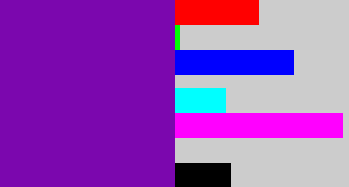 Hex color #7b07ae - purple