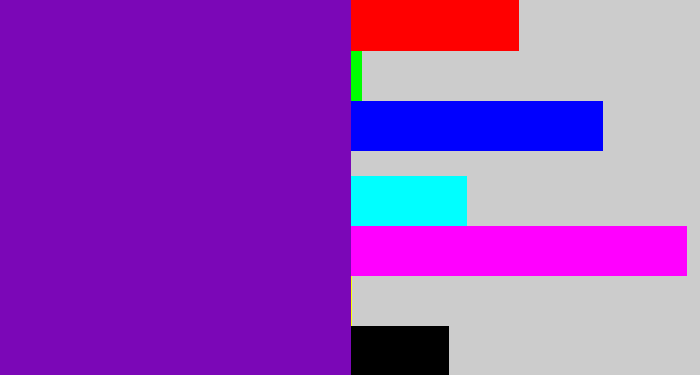 Hex color #7b07b7 - purple