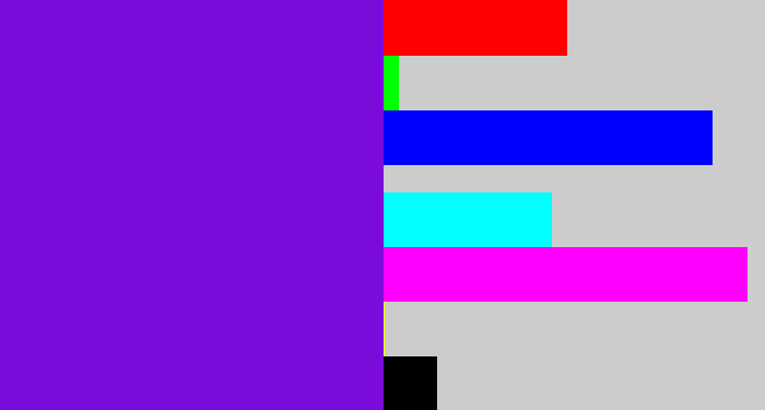 Hex color #7b0bdb - purply blue