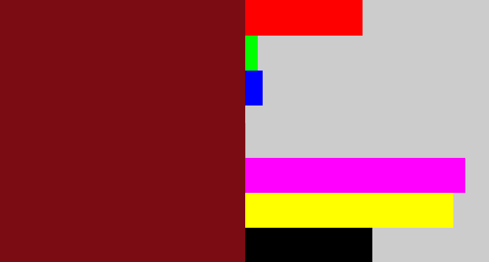 Hex color #7b0c13 - indian red