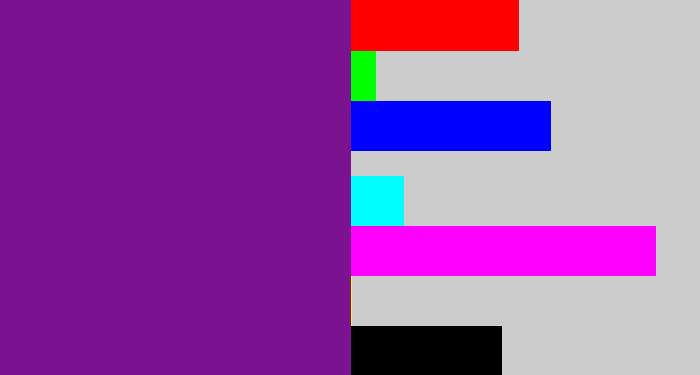 Hex color #7b1391 - purple