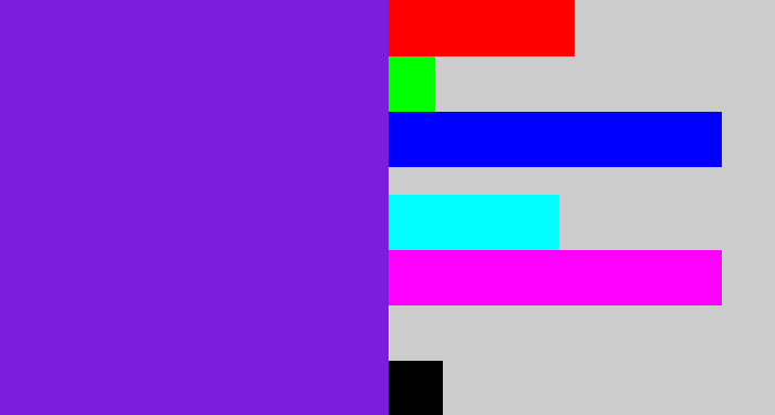 Hex color #7b1edb - purply blue