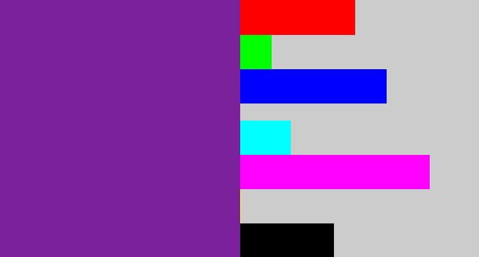 Hex color #7b219b - purple