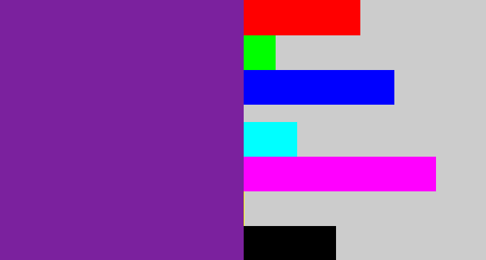 Hex color #7b219e - purple