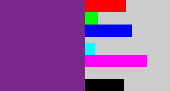Hex color #7b268b - purple