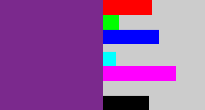 Hex color #7b298d - purple