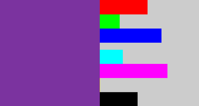 Hex color #7b339f - purple