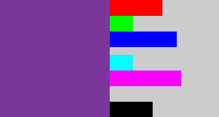 Hex color #7b369b - purple