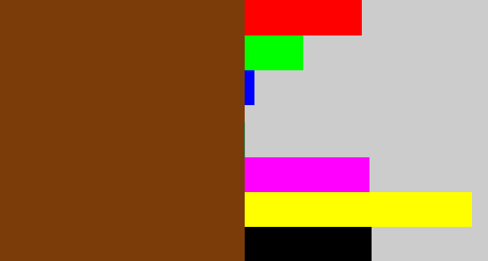 Hex color #7b3c09 - reddish brown