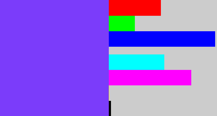 Hex color #7b3cfa - bluish purple
