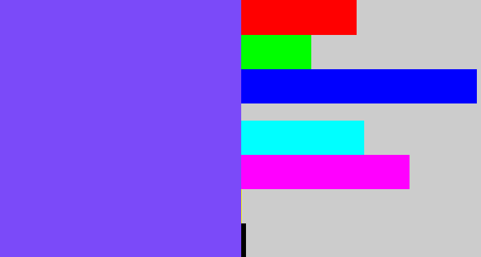 Hex color #7b4af9 - bluish purple