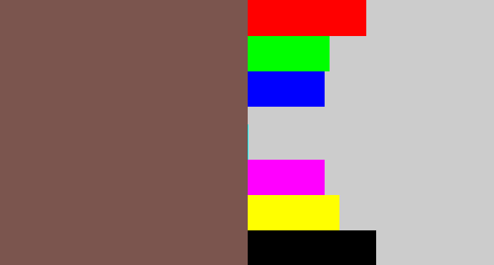 Hex color #7b554e - dark taupe