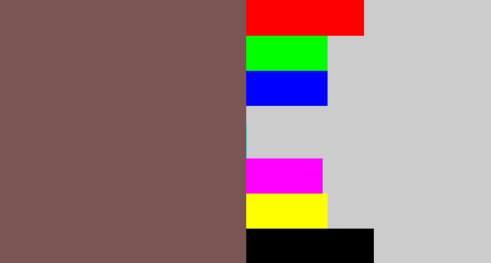Hex color #7b5553 - dark taupe