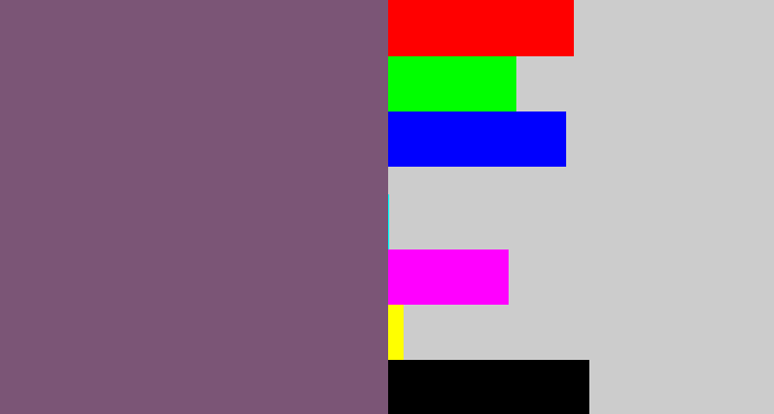 Hex color #7b5576 - dull purple