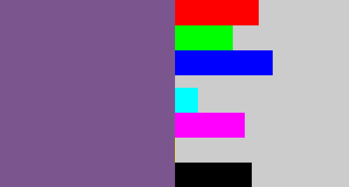 Hex color #7b558e - muted purple
