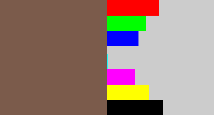 Hex color #7b5b4b - dark taupe