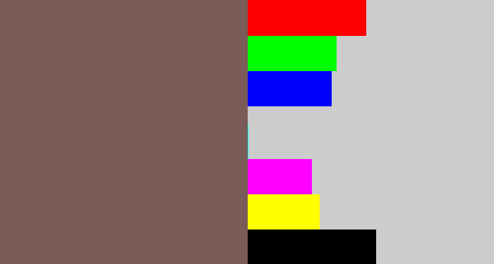 Hex color #7b5b57 - dark taupe