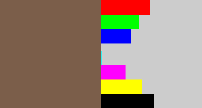 Hex color #7b5e4a - dark taupe
