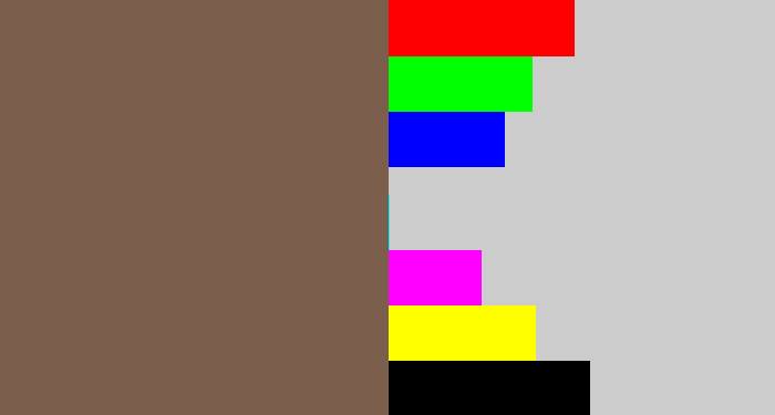 Hex color #7b5e4c - dark taupe