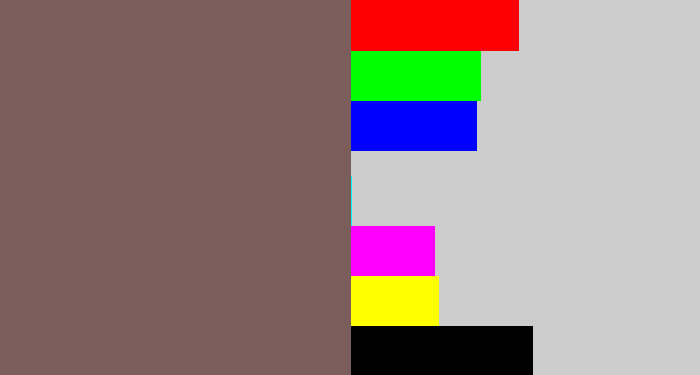 Hex color #7b5e5c - dark taupe