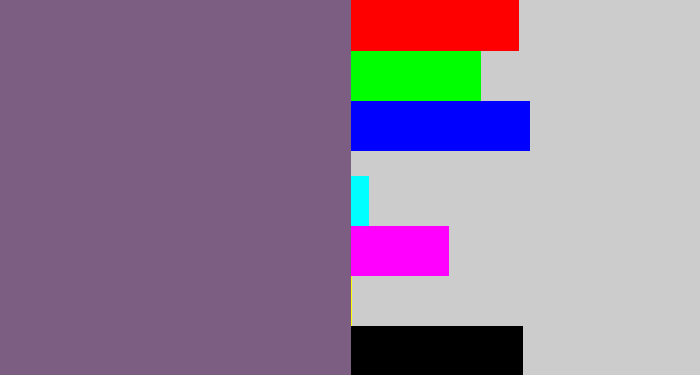 Hex color #7b5e82 - muted purple