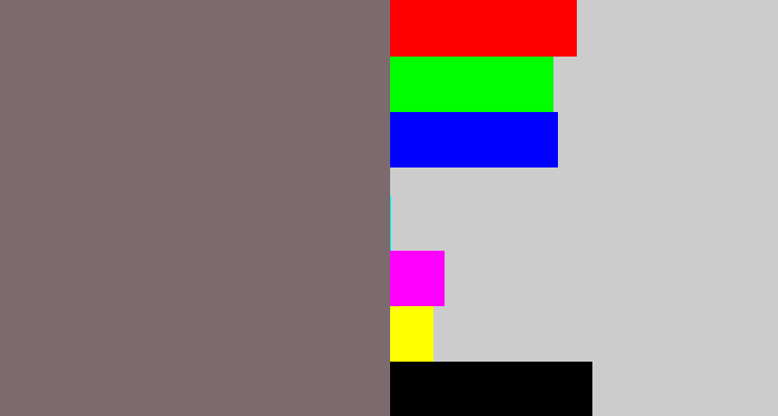Hex color #7b6a6e - purplish grey
