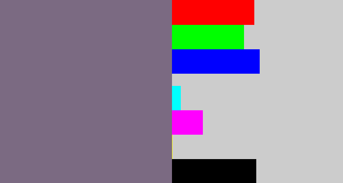 Hex color #7b6a82 - purplish grey