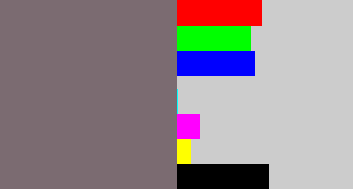 Hex color #7b6b71 - purplish grey