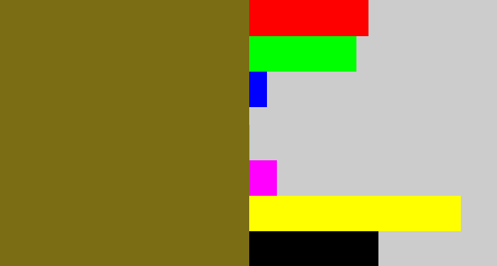 Hex color #7b6d13 - brown green