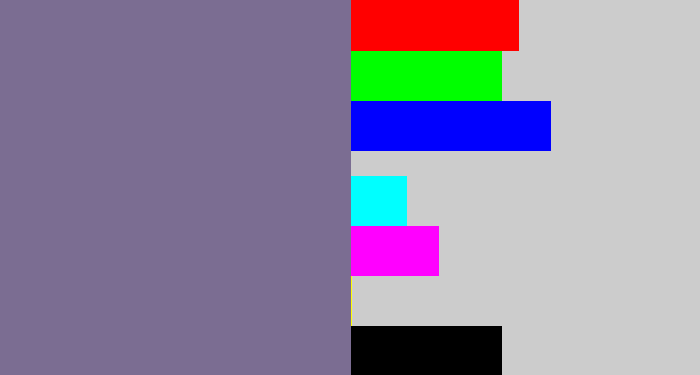 Hex color #7b6d92 - grey purple
