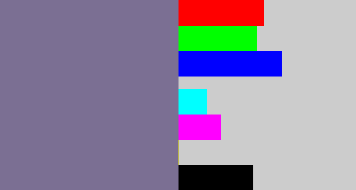 Hex color #7b6f93 - grey purple
