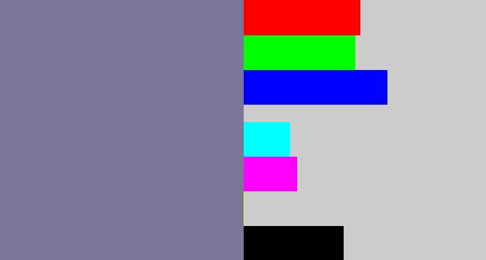 Hex color #7b7697 - greyish purple