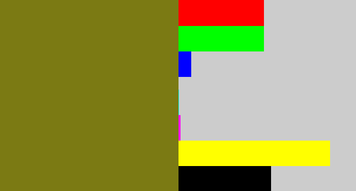 Hex color #7b7a13 - olive