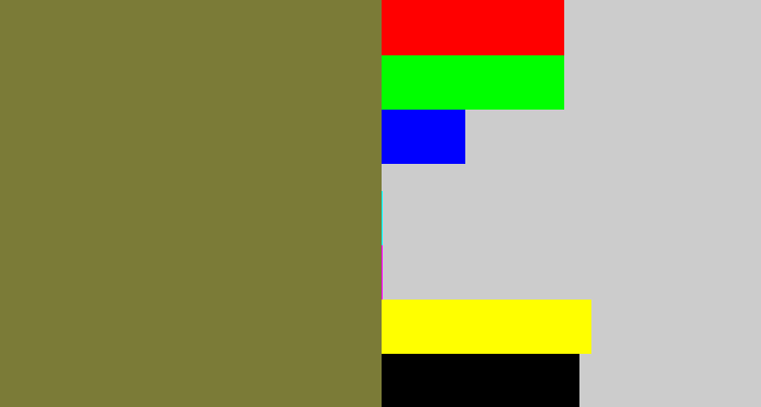 Hex color #7b7b37 - olive drab