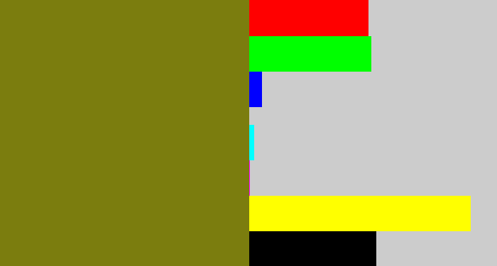 Hex color #7b7d0e - olive