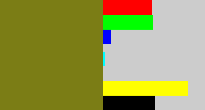 Hex color #7b7d15 - olive