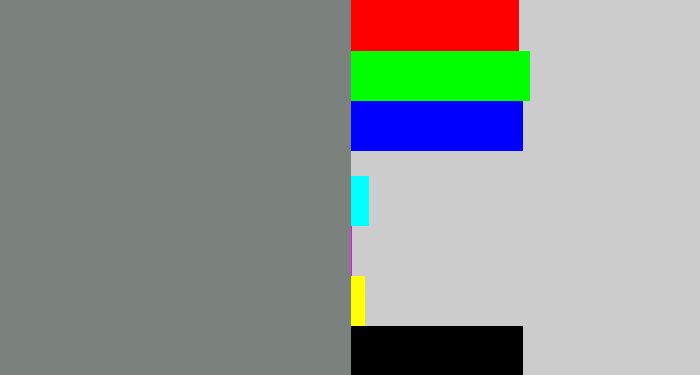 Hex color #7b817c - medium grey