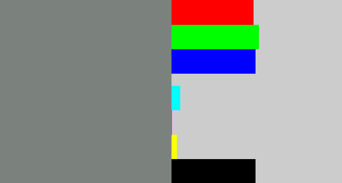 Hex color #7b827e - medium grey