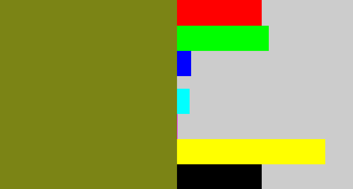Hex color #7b8415 - murky green