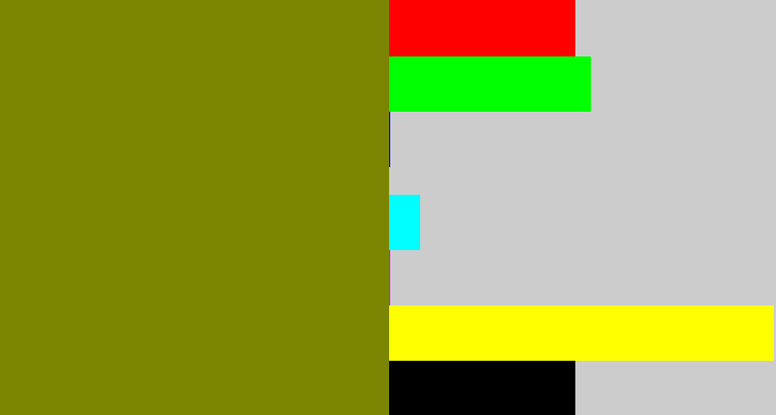 Hex color #7b8501 - swamp green