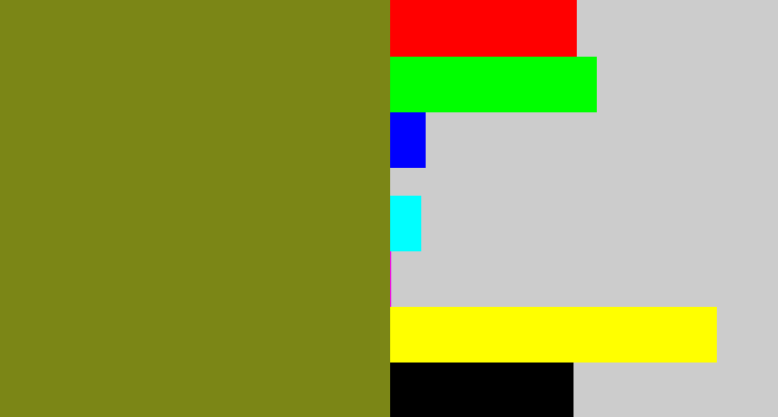 Hex color #7b8616 - murky green
