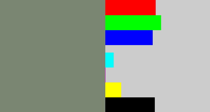 Hex color #7b8672 - medium grey