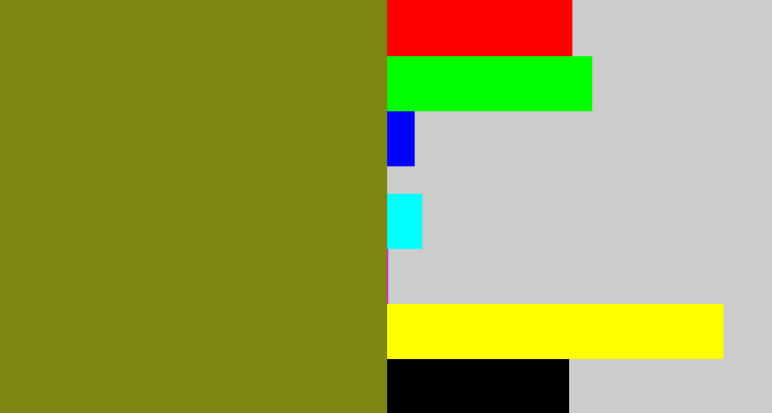 Hex color #7b8711 - swamp green