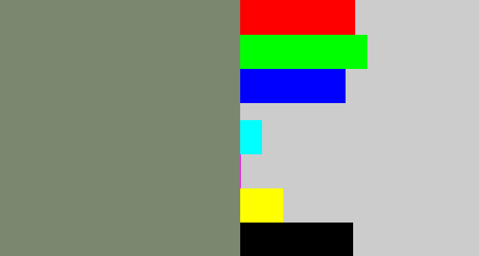 Hex color #7b876f - green grey