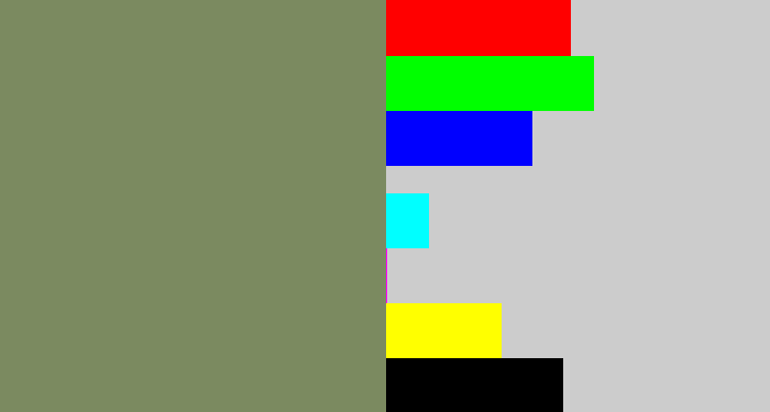 Hex color #7b8a60 - green grey