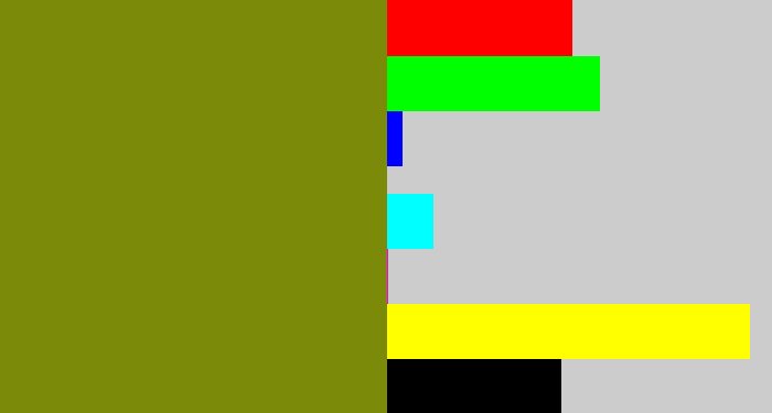 Hex color #7b8b09 - dark yellow green