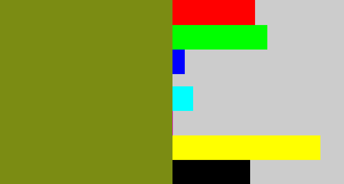 Hex color #7b8c13 - baby shit green