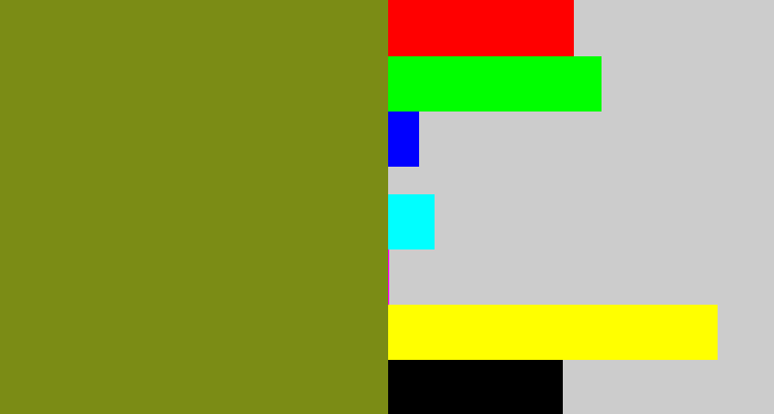 Hex color #7b8c15 - baby shit green